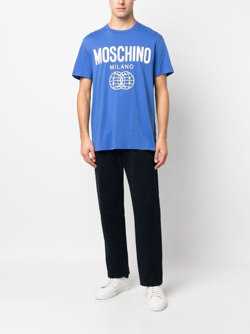 Blue Logo Print Cotton T-shirt