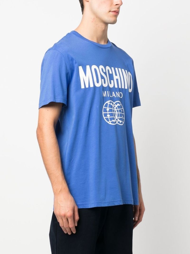 Blue Logo Print Cotton T-shirt