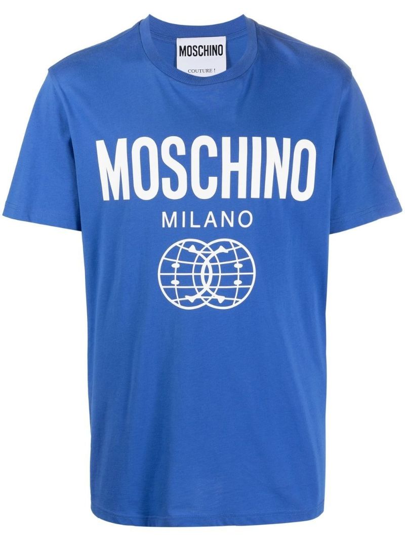 Blue Logo Print Cotton T-shirt