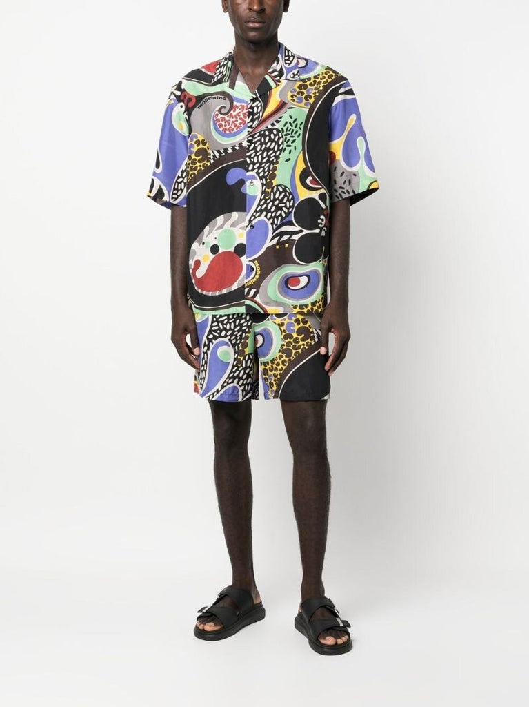 Black Graphic Print Silk Shirt