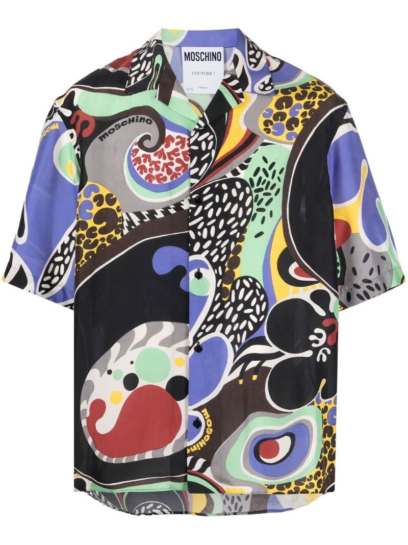 Black Graphic Print Silk Shirt