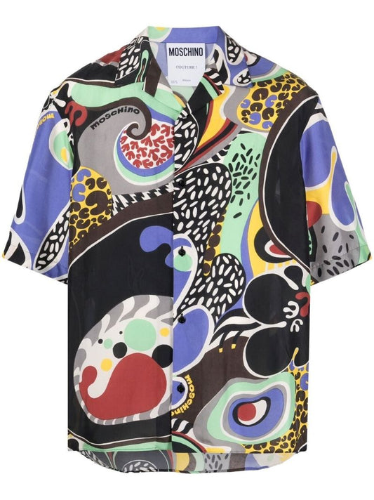 Black Graphic Print Silk Shirt