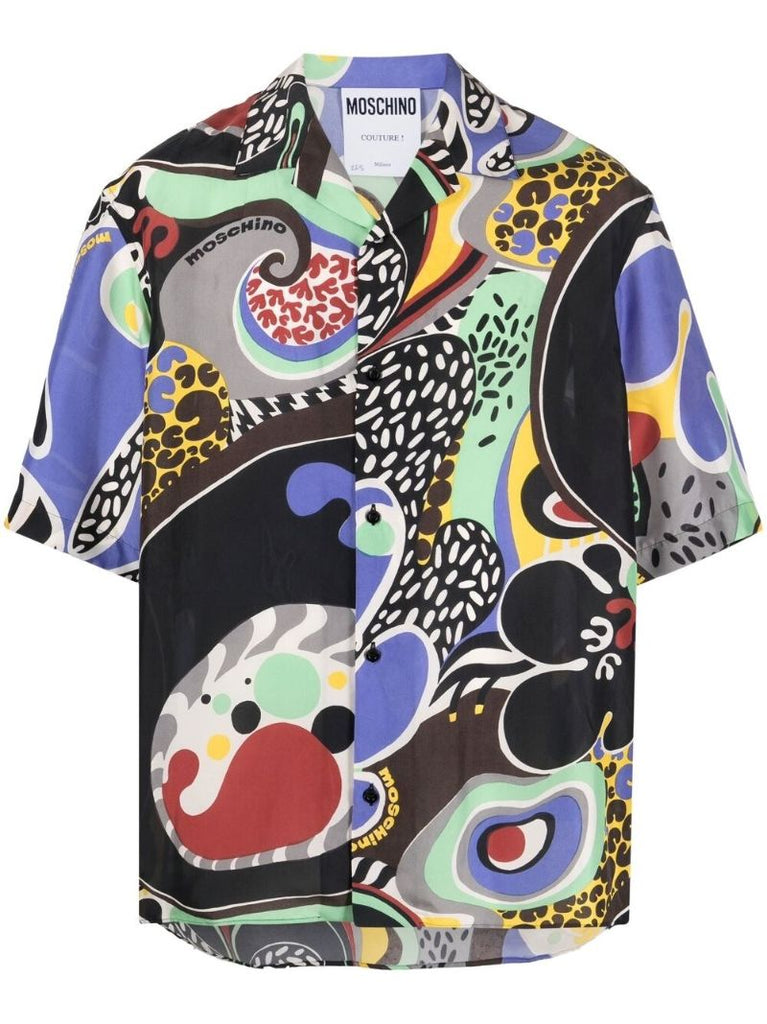Black Graphic Print Silk Shirt