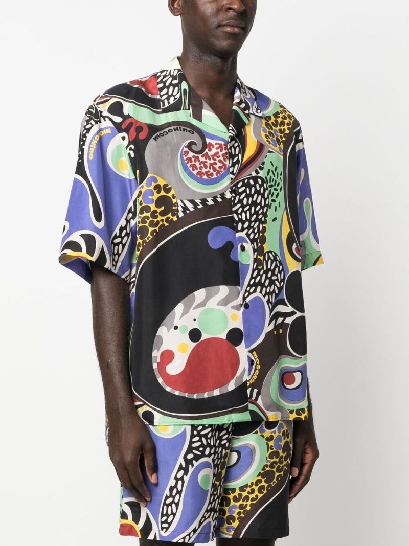Black Graphic Print Silk Shirt
