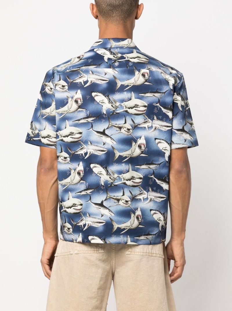 Blue Sharks Print Bowling Shirt