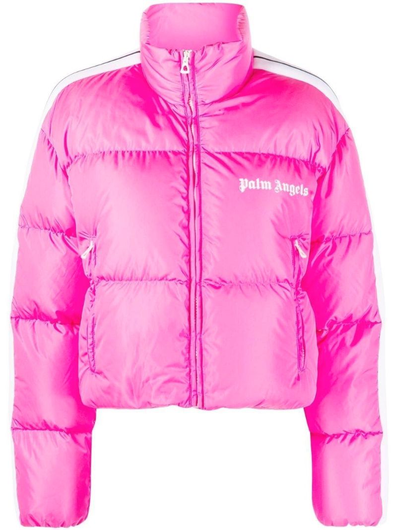 Pink Logo Print Puffer Jacket