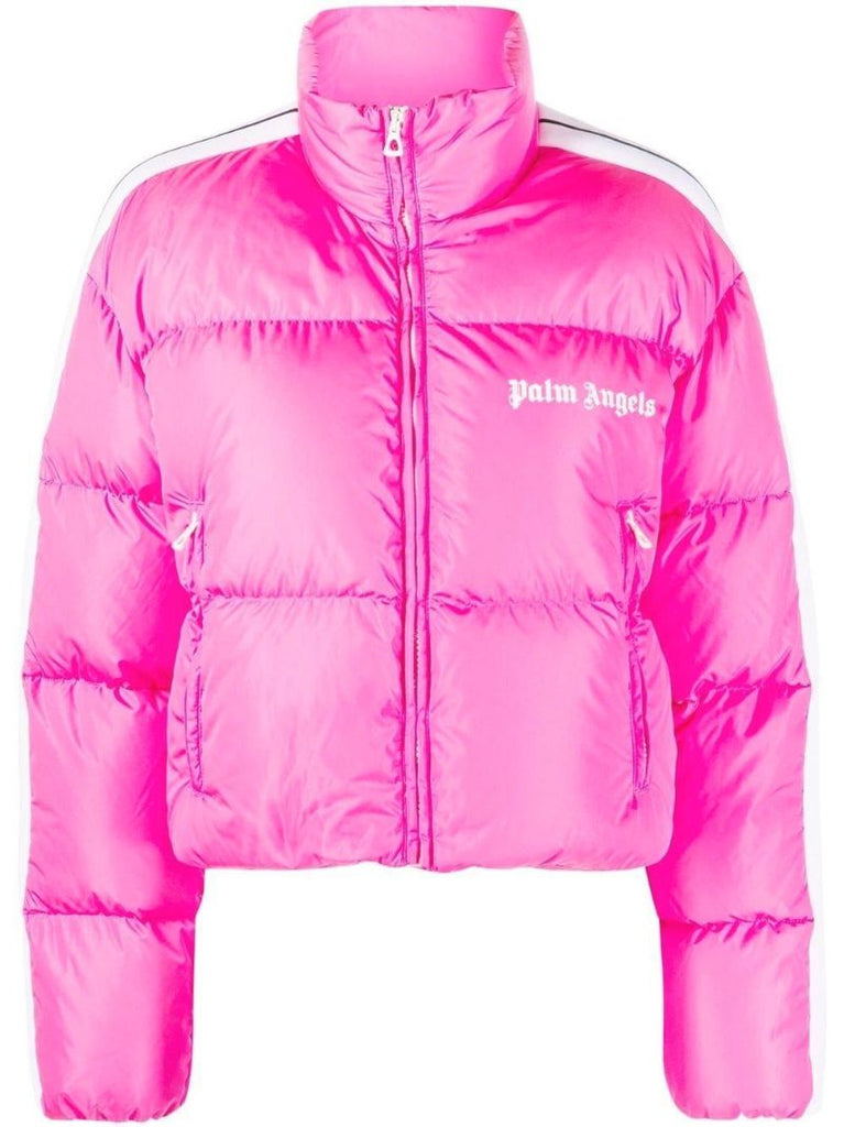 Pink Logo Print Puffer Jacket