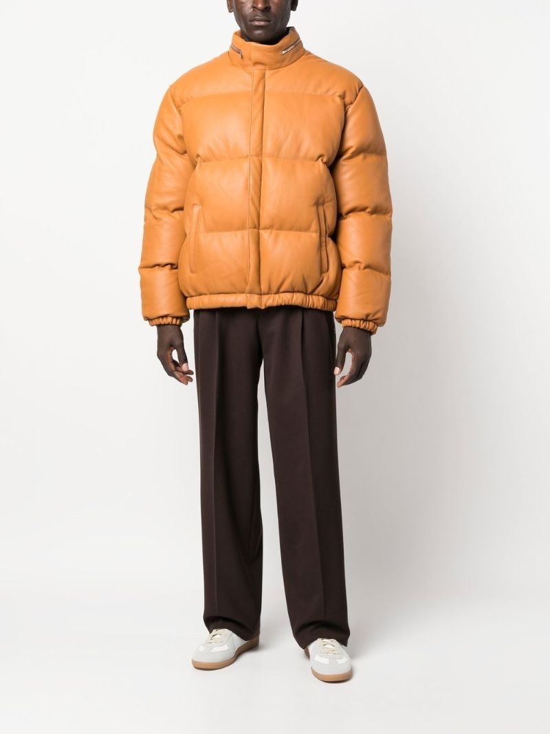 Orange Leather Padded Jacket