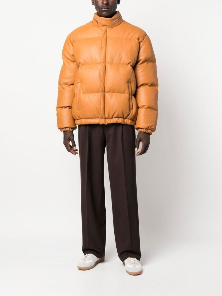 Orange Leather Padded Jacket