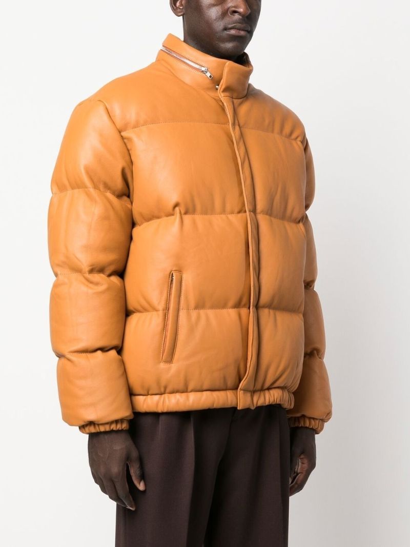 Orange Leather Padded Jacket