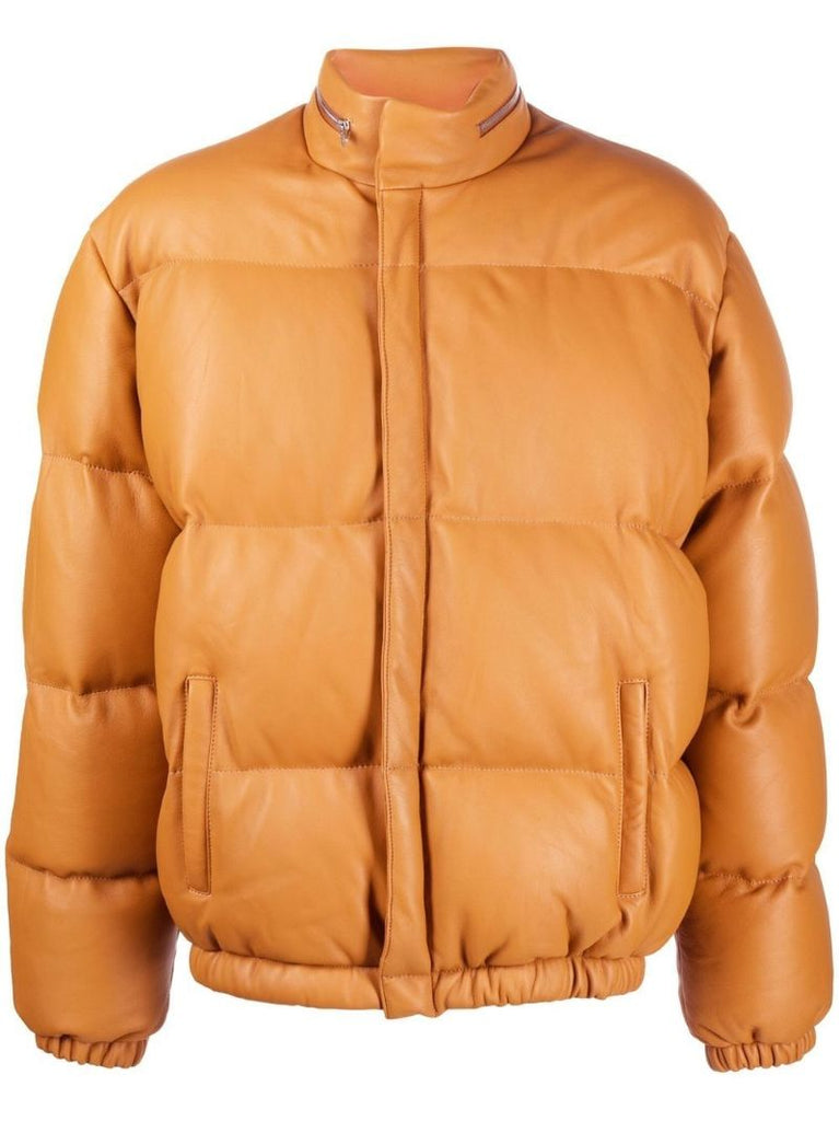 Orange Leather Padded Jacket