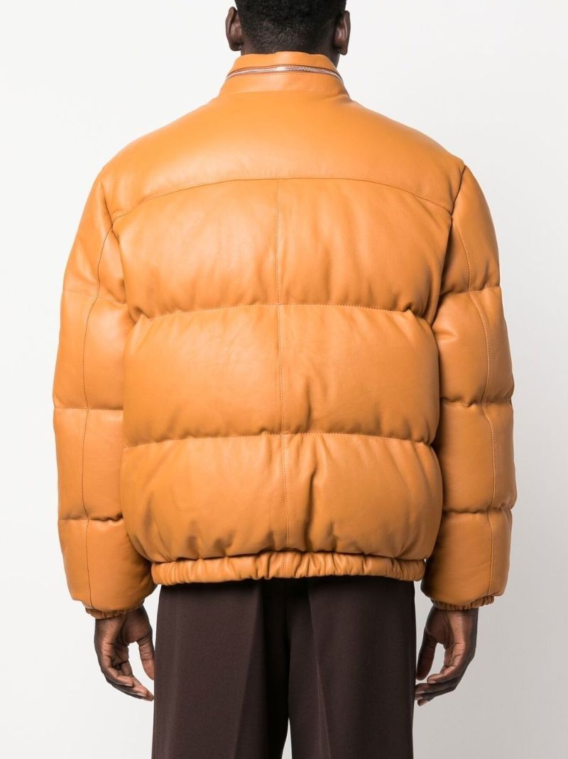 Orange Leather Padded Jacket