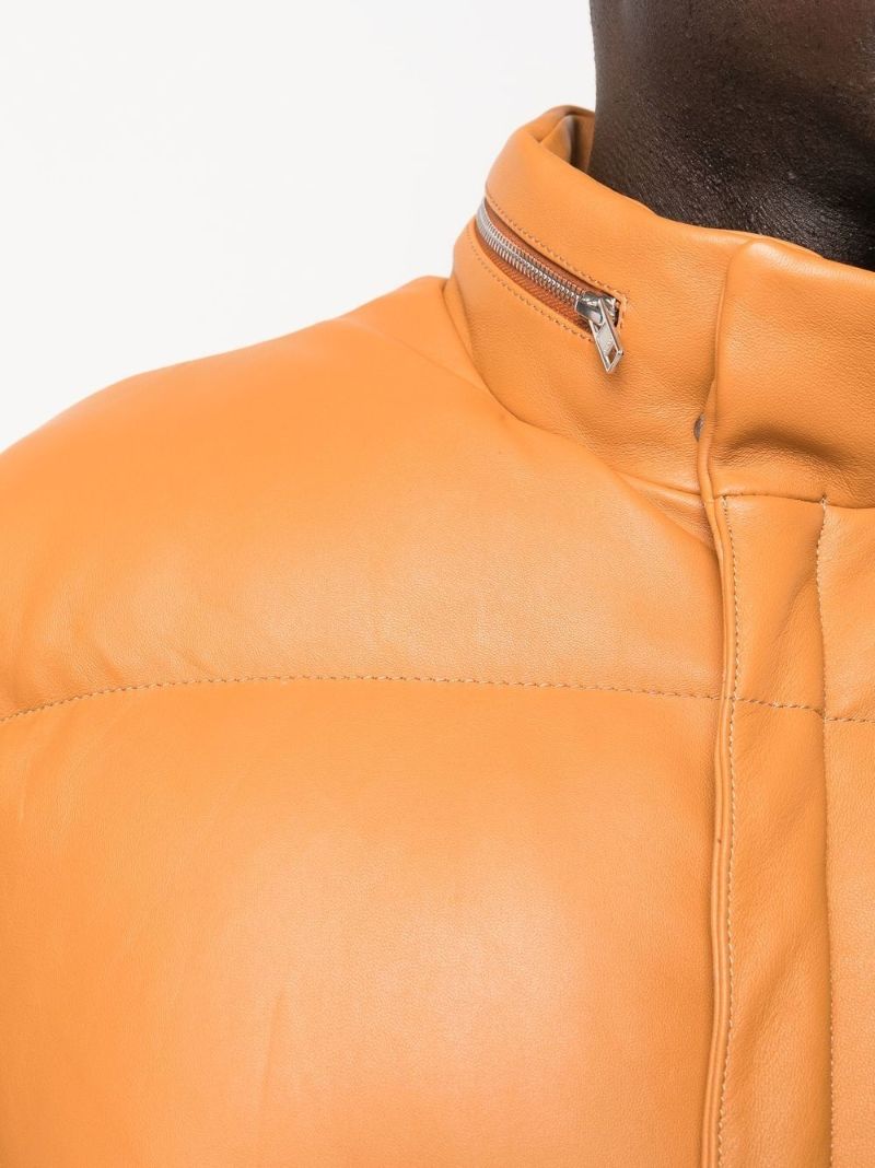 Orange Leather Padded Jacket