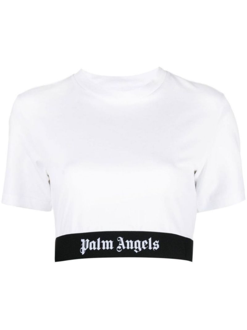 White Logo Print Cropped T-shirt