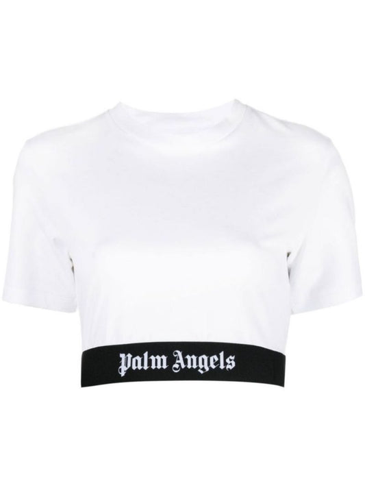 White Logo Print Cropped T-shirt
