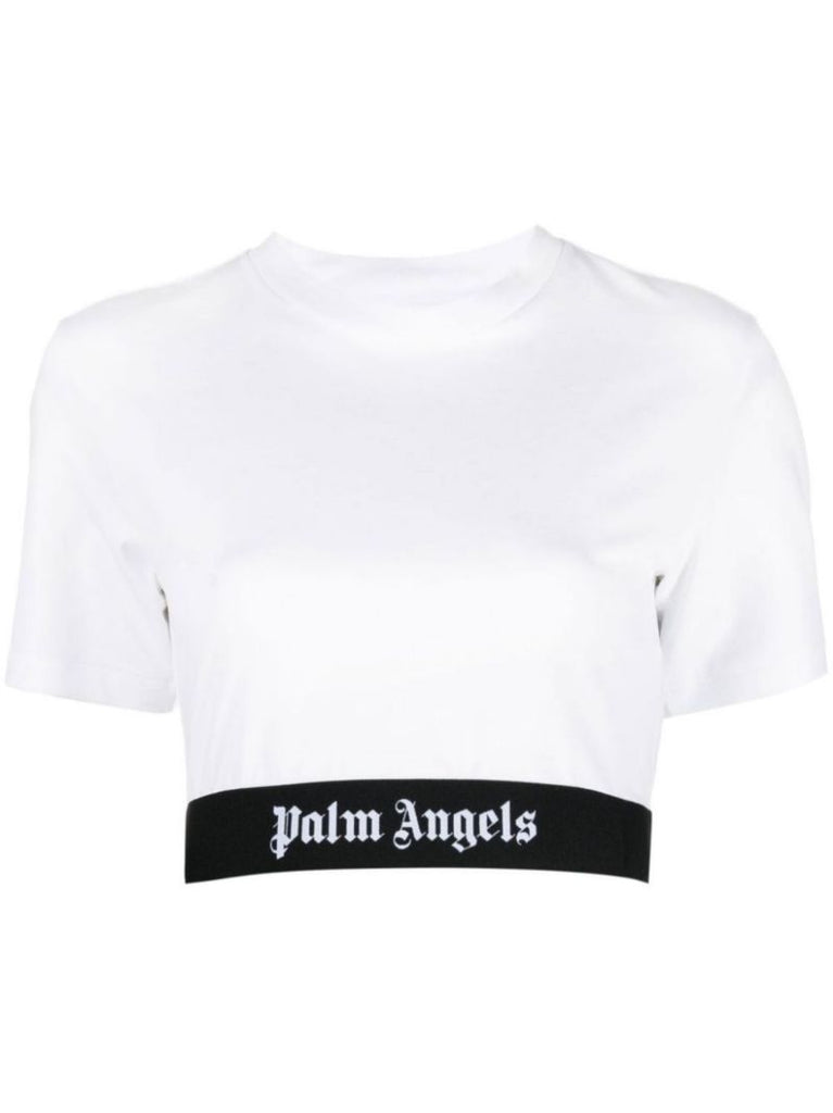 White Logo Print Cropped T-shirt