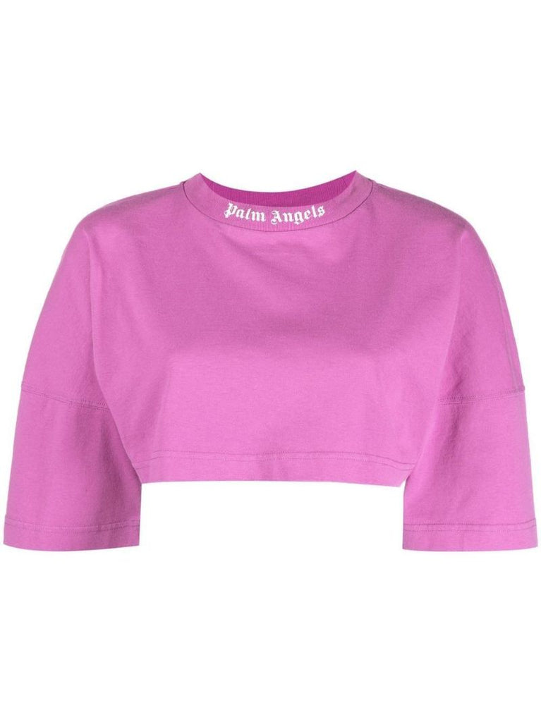 Purple Logo Print Cropped T-shirt