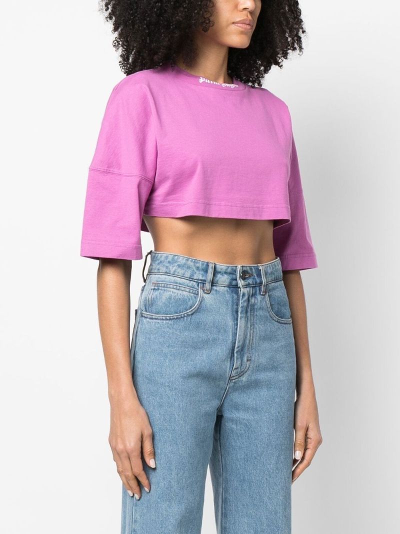 Purple Logo Print Cropped T-shirt