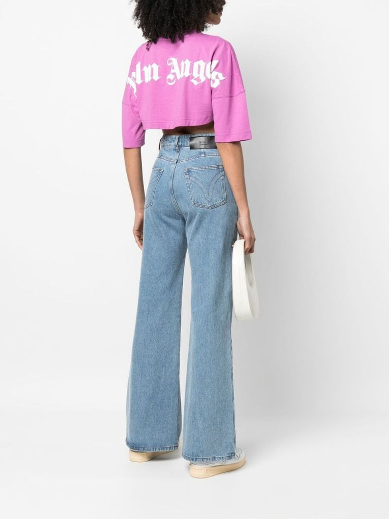Purple Logo Print Cropped T-shirt