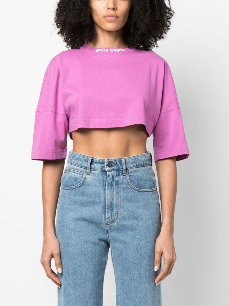 Purple Logo Print Cropped T-shirt