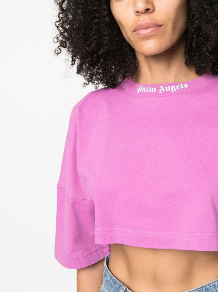 Purple Logo Print Cropped T-shirt
