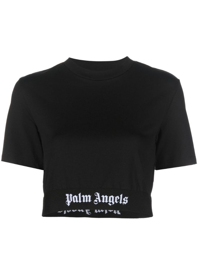Black Logo Tape Cropped T-shirt