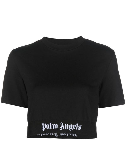 Black Logo Tape Cropped T-shirt