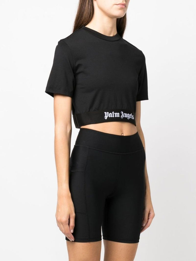 Black Logo Tape Cropped T-shirt