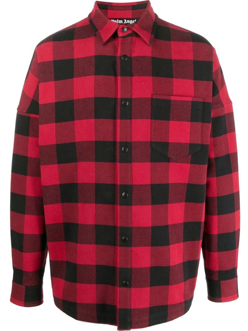 Red Logo Print Checked Cotton Shirt