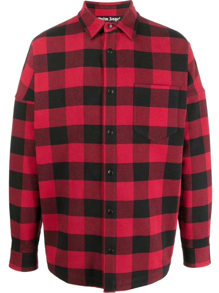 Red Logo Print Checked Cotton Shirt