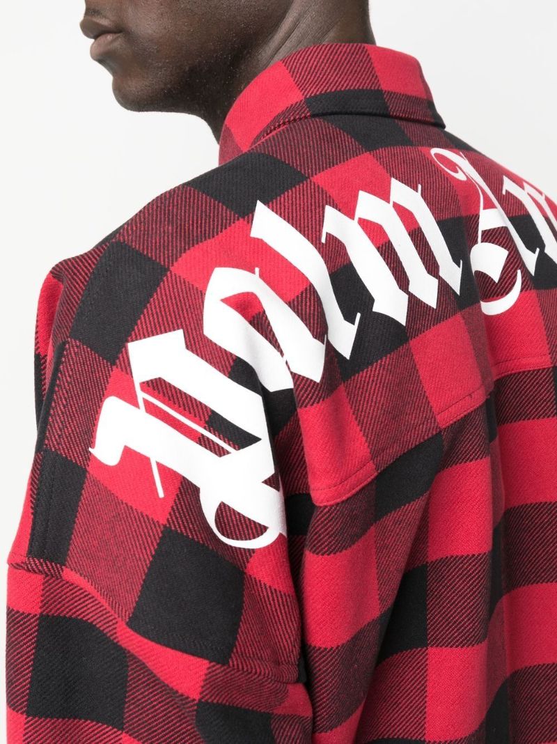 Red Logo Print Checked Cotton Shirt