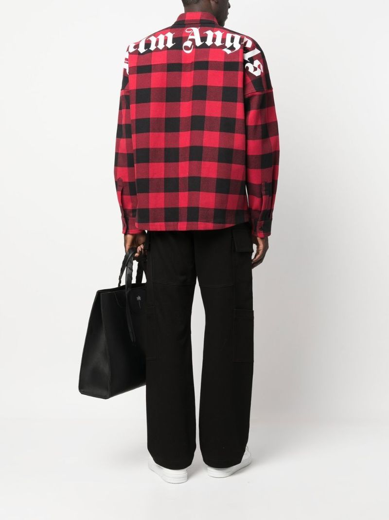 Red Logo Print Checked Cotton Shirt