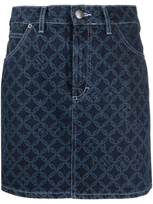 Blue Art Denim Mini Skirt
