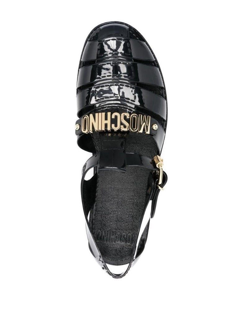 Black Logo Plaque Jelly Sandals