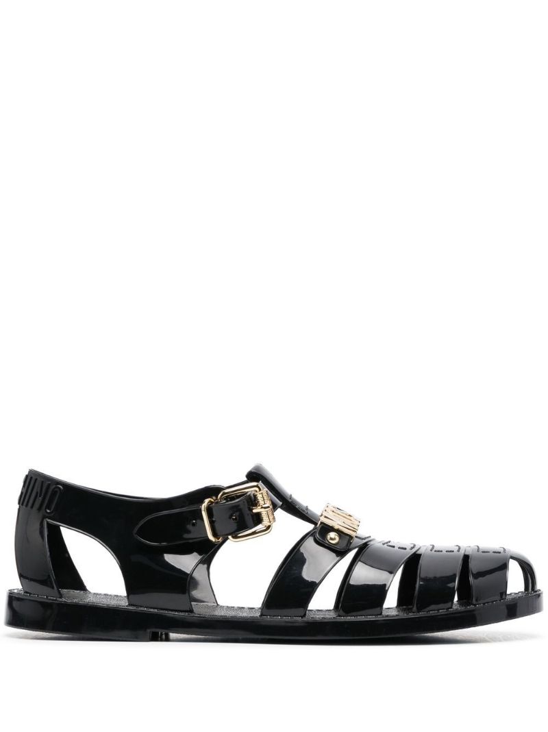 Black Logo Plaque Jelly Sandals