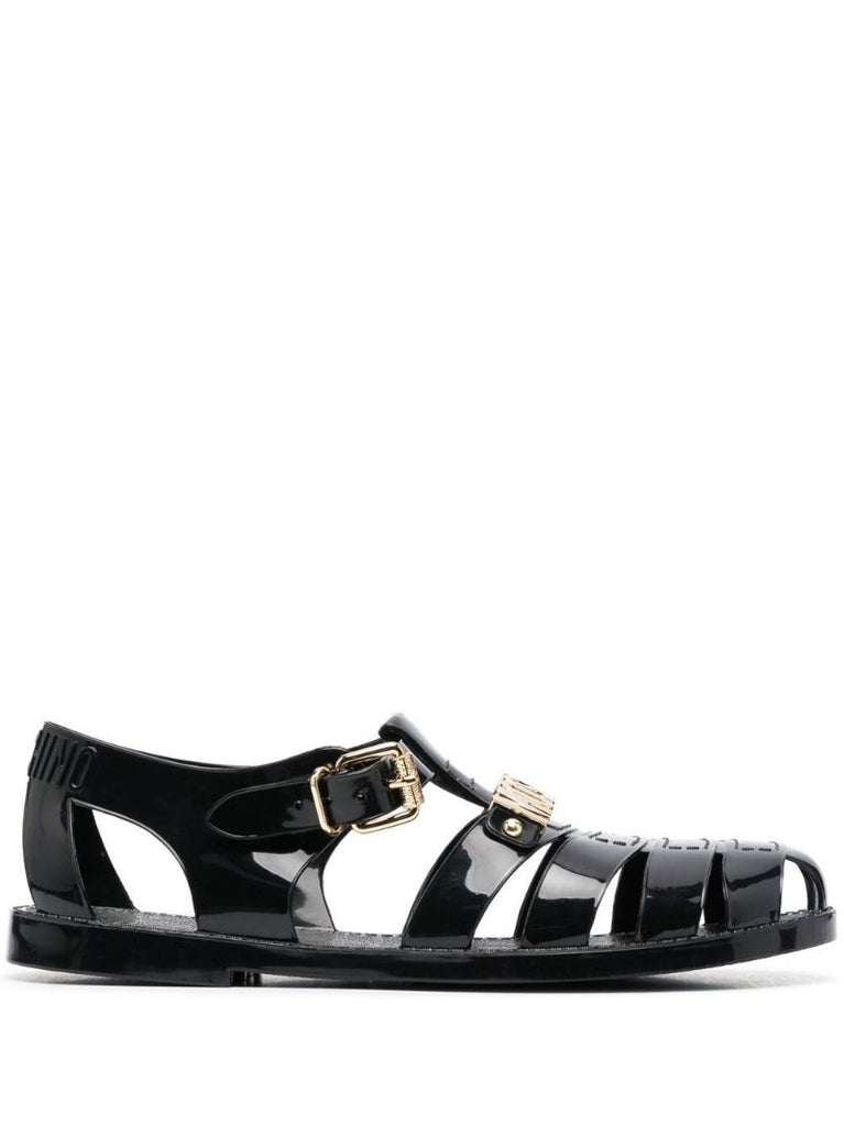 Black Logo Plaque Jelly Sandals
