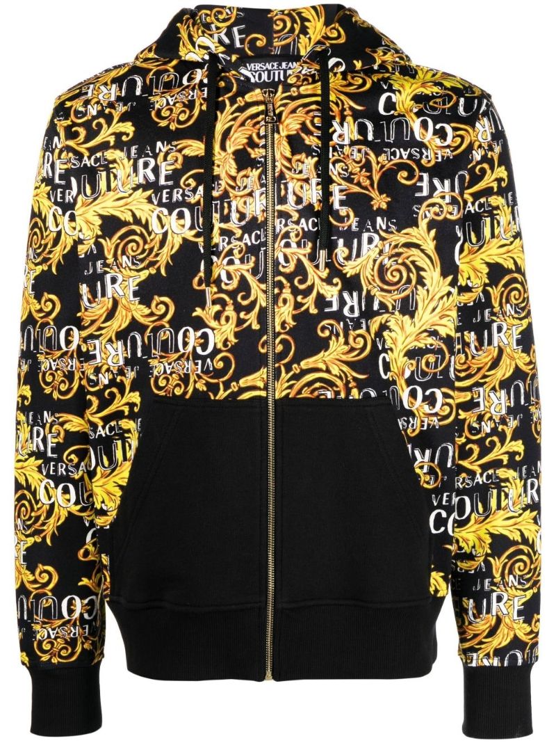 Black Baroque-print Zip-up Hoodie