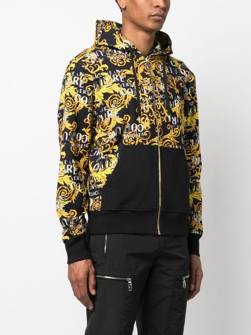 Black Baroque-print Zip-up Hoodie