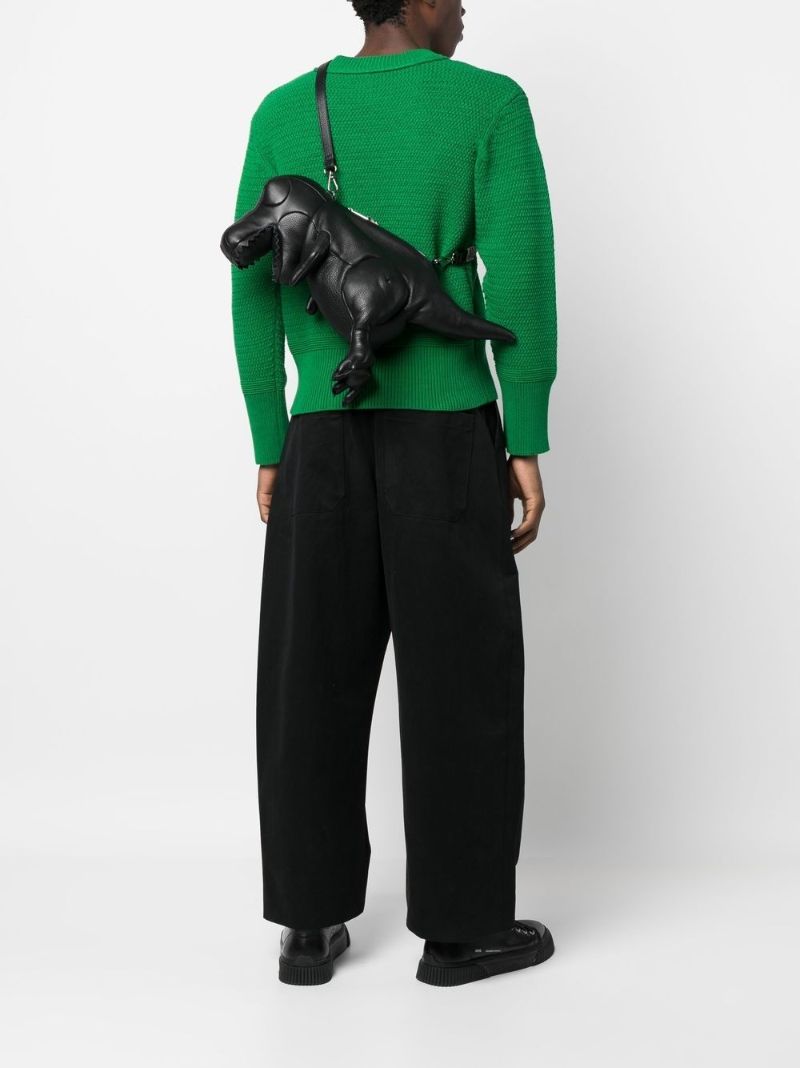 Black T-rex Leather Shoulder Bag