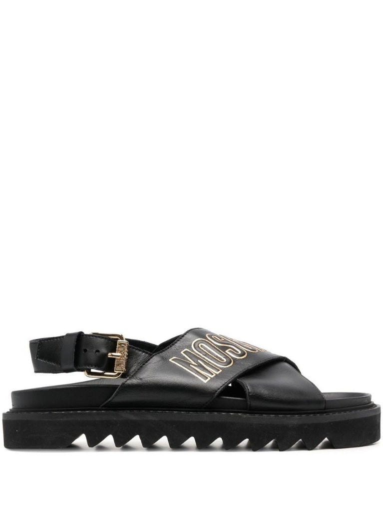 Black Logo-embossed Leather Sandals