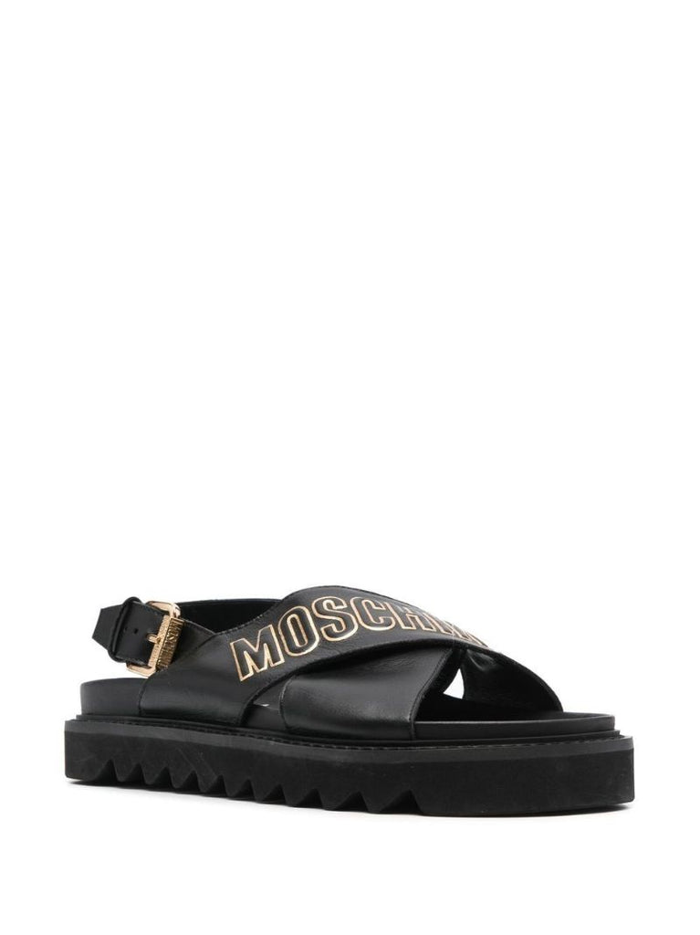 Black Logo-embossed Leather Sandals