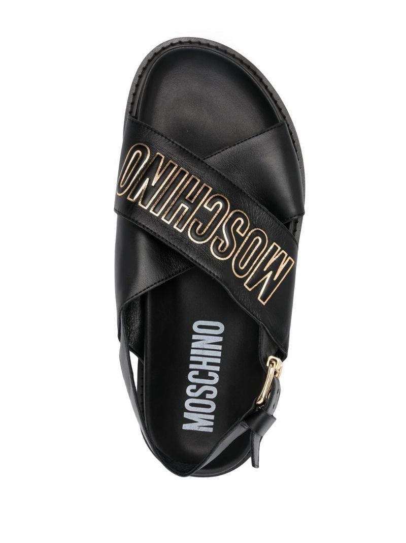 Black Logo-embossed Leather Sandals