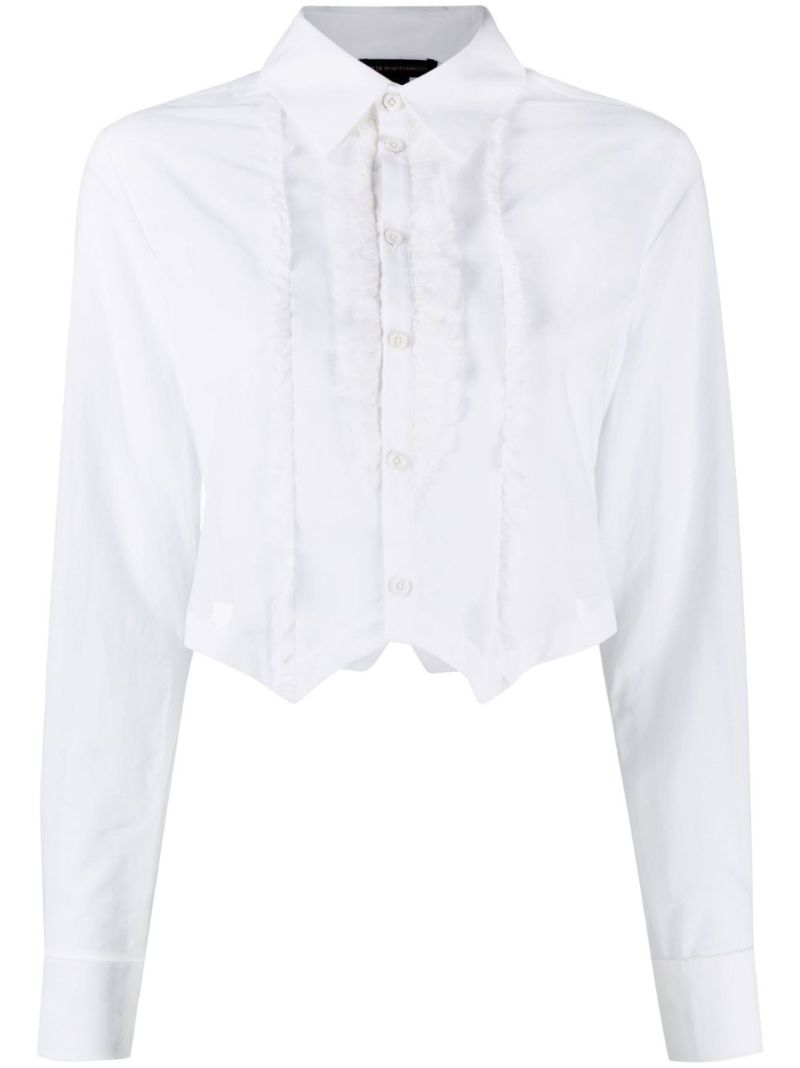 White Cropped Ruffled Shirt