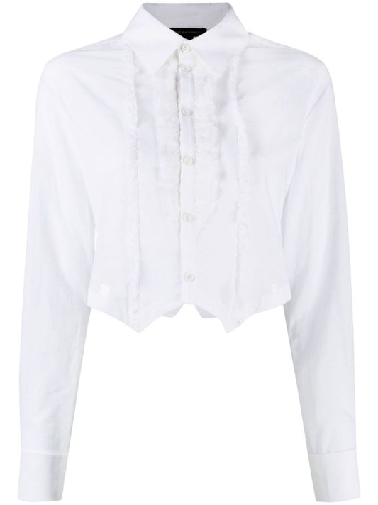 White Cropped Ruffled Shirt