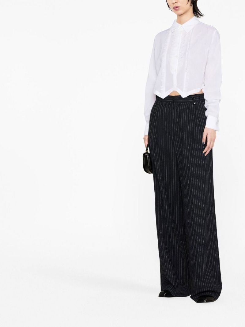 White Cropped Ruffled Shirt