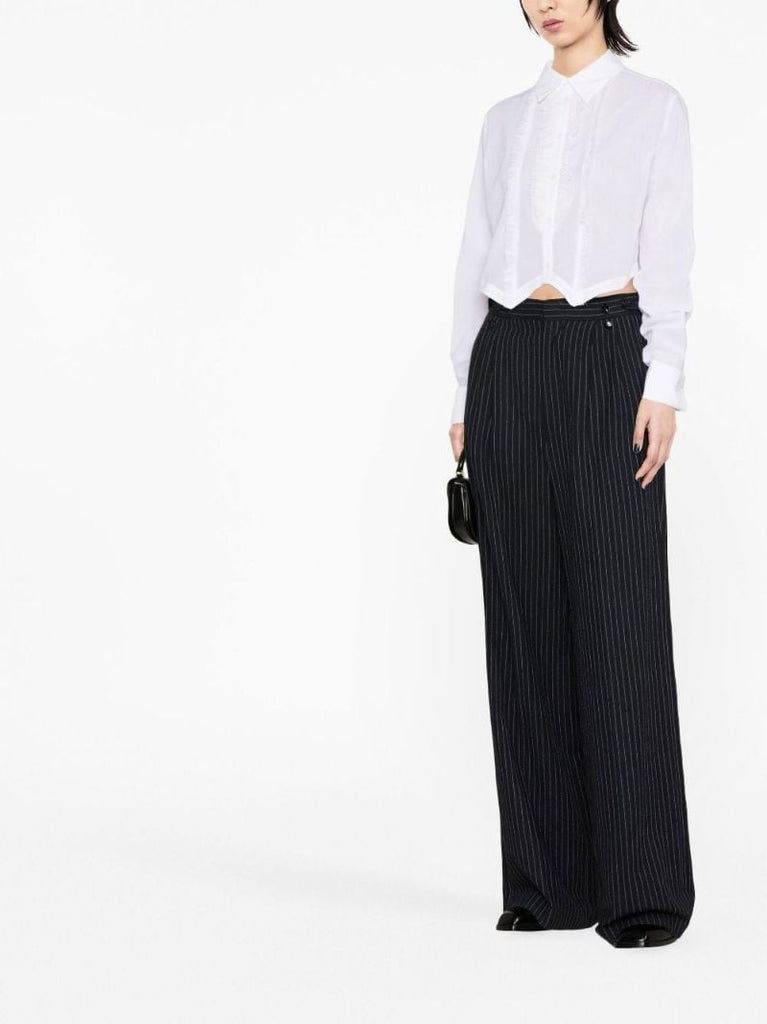 White Cropped Ruffled Shirt