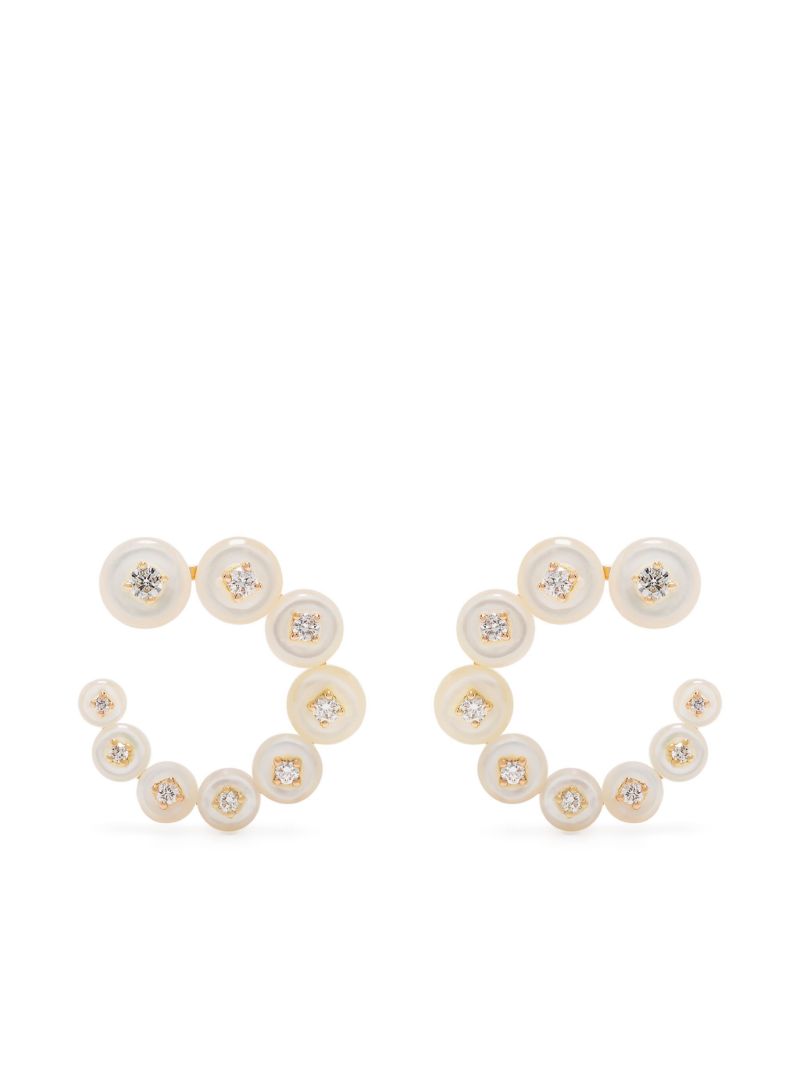 18k Yellow Gold Surrounding Circle Small Diamond and Pearl Earrings