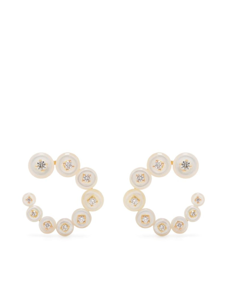 18k Yellow Gold Surrounding Circle Small Diamond and Pearl Earrings
