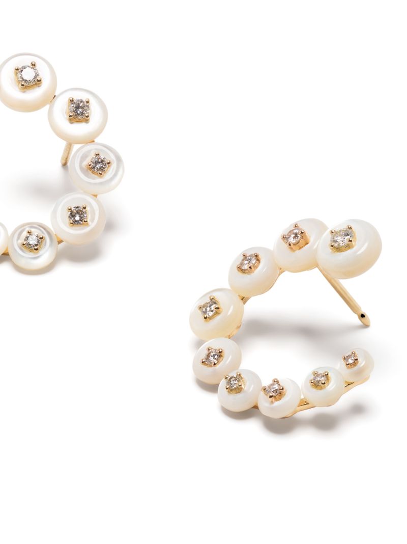 18k Yellow Gold Surrounding Circle Small Diamond and Pearl Earrings