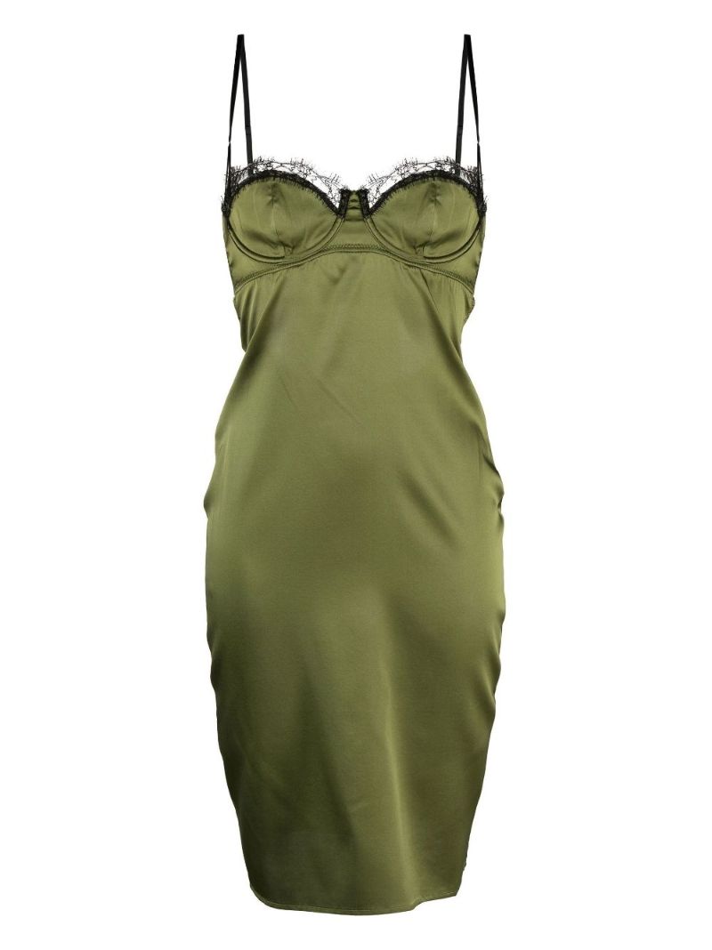 Green Lace Trim Silk Slip Dress